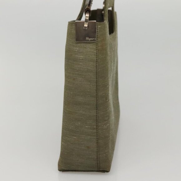 Salvatore Ferragamo Gancini Shoulder Bag Canvas Khaki Auth 117786 - Picture 6 of 16